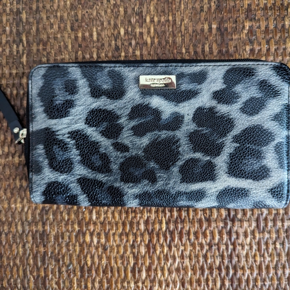 Kate Spade grey leopard print wallet